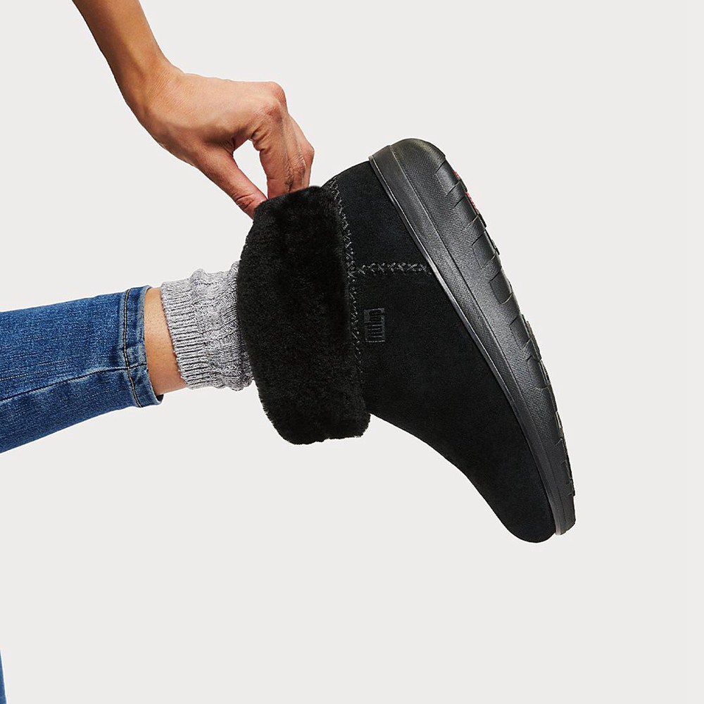 Fitflop Womens Boots - Mukluk Shorty Shearling Lined Suede Ankle - Black - 126-DBESMZ